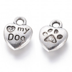 Подвеска Сердечко "I Love My Dog" 13мм, стальная